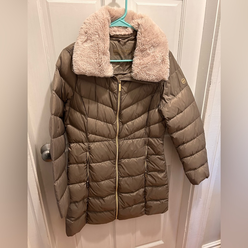 Michael Kors faux fur collar down puffer long winter coat